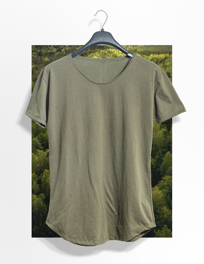 Long Fit Cuello Reventado Verde Militar