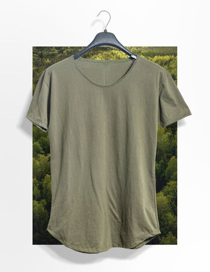 Long Fit Cuello Reventado Verde Militar